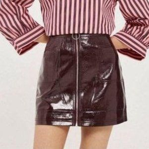 Topshop Faux Leather Purple Moto Skirt